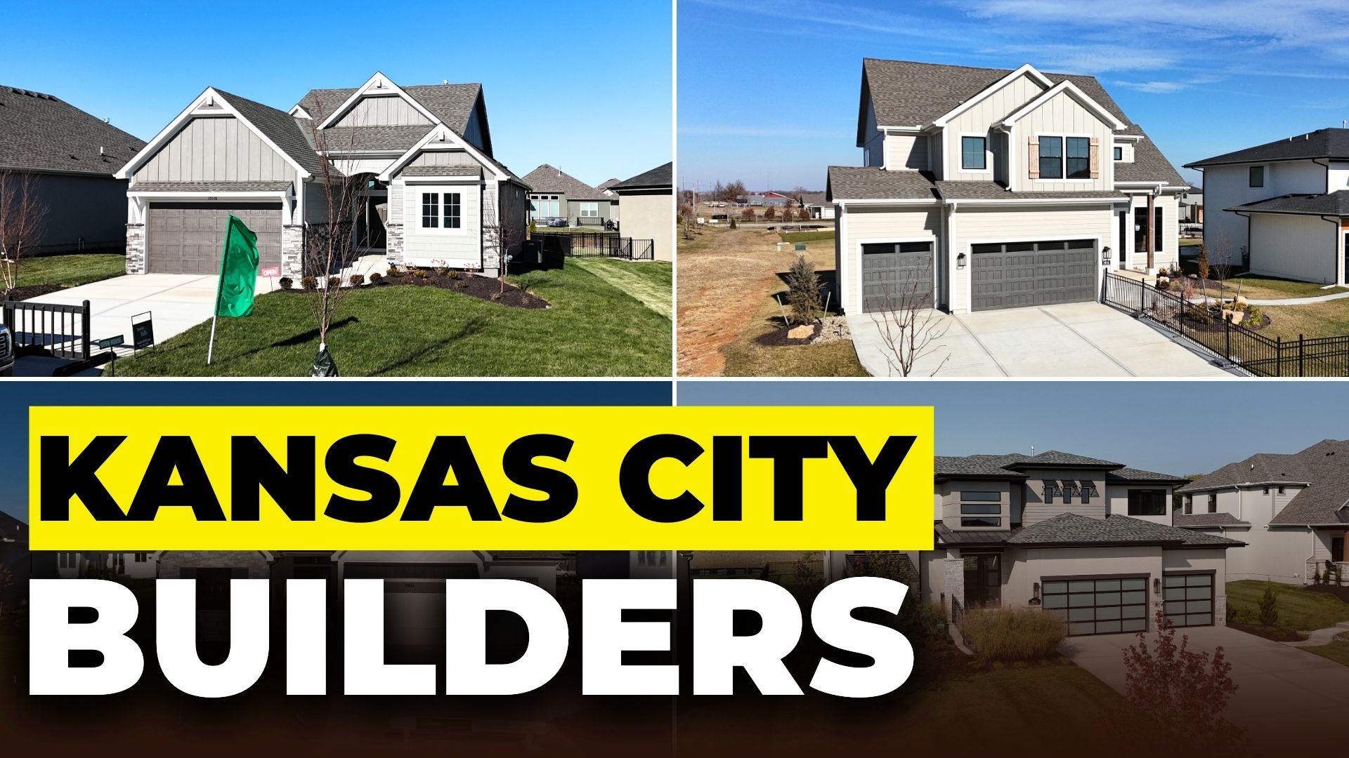 Collage of new construction homes from the biggest home builders in Kansas City